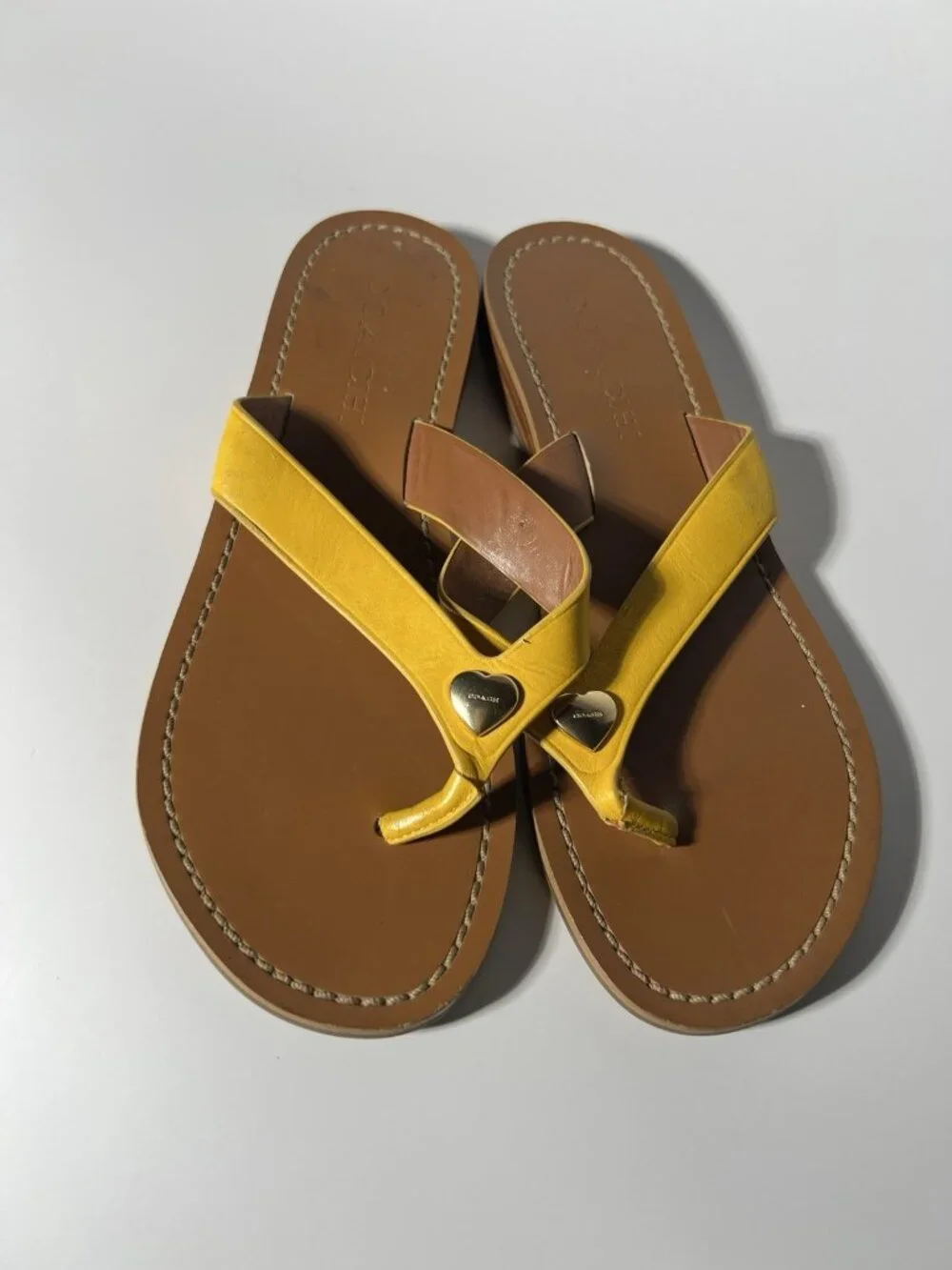 Coach Chapel Leather Slide Sandals Mustard Women’s Size 5.5